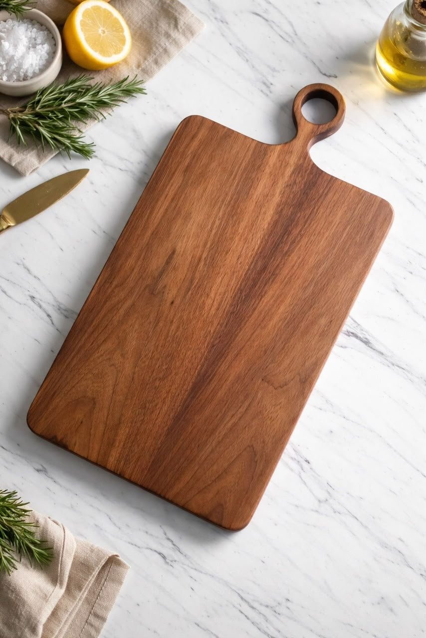 Handcrafted Solid Wooden Serving &amp;amp; Cutting Board with Ring Handle