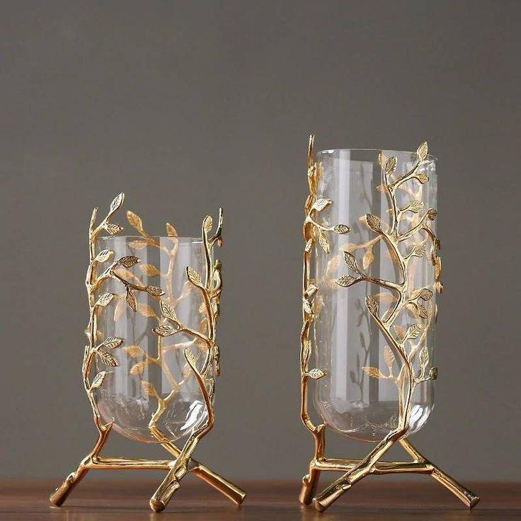 Luxury Gold Leaf Glass Vase – Decorative Metal Branch Flower Vase
